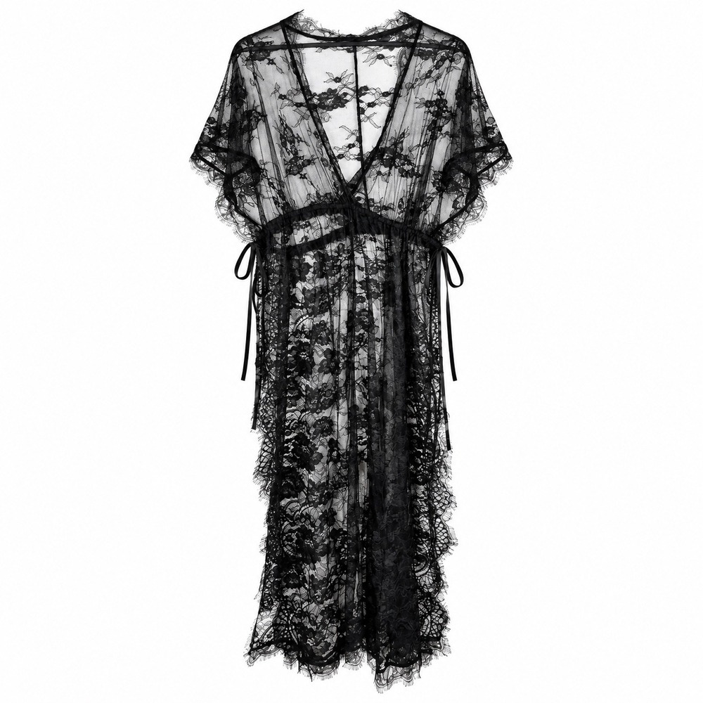 NWT Kimono Dress M/L Lace Maxi Sheer Romantic Cover Up Whimsigoth Gothic Black